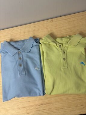 Tommy Bahama Polo Pima Cotton - Light Blue Lime Green - Classic Embroidered Logo